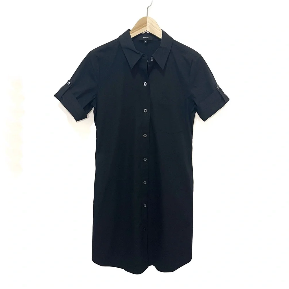 Theory Mayvine Cotton Poplin Button down Utility Dress Black Size 6 - Picture 2 of 9